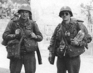 The photo at left is from WWII, 1945; my Grandfather, Clyde W. Kirkman, is on the left and his buddy Joe Melka is on the right. The photo was made in April 1945, in Germany, with a simple box camera just before the meeting or link up at the Elbe River between the U.S. and Russian troops.